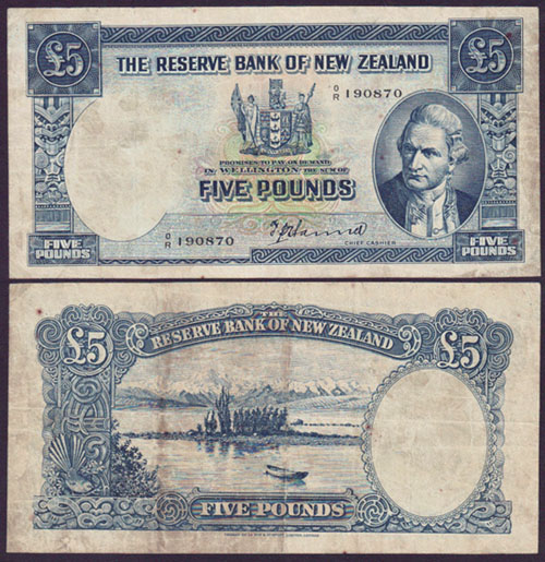 1940-55 New Zealand 5 Pounds (Fine) L001066